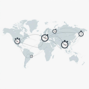 World map with different time zones and remote team collaboration