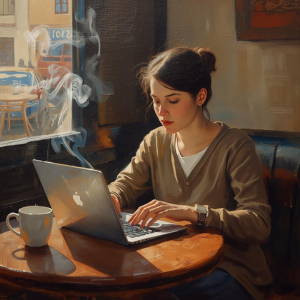 Freelancer working on laptop calculating rates