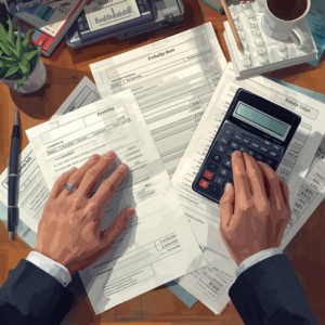 Person reviewing salary and payslip calculations